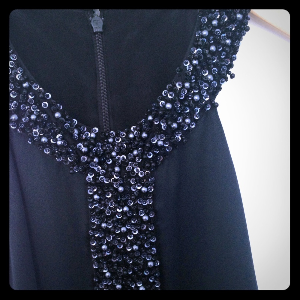 BCBG black silk dress with beading